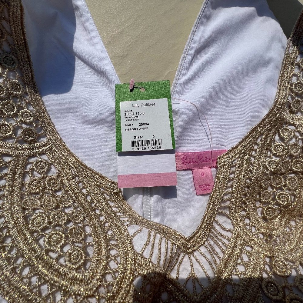Gorgeous Lilly Pulitzer Resort White Largo Shift Dress Size 0 NWT Gold Crochet - Picture 5 of 13